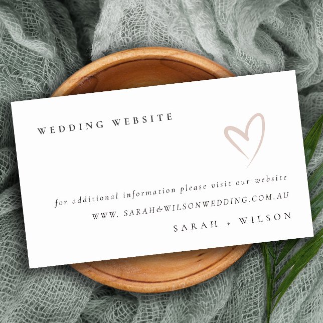 Minimal Simple Script Blush Heart Wedding Website Enclosure Card (Creator Uploaded)