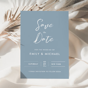 Minimal Simple Script Elegant Dusty Blue Wedding Save The Date