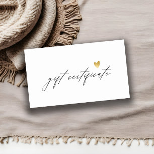  Minimal Simple Script Gold Heart Gift Certificate