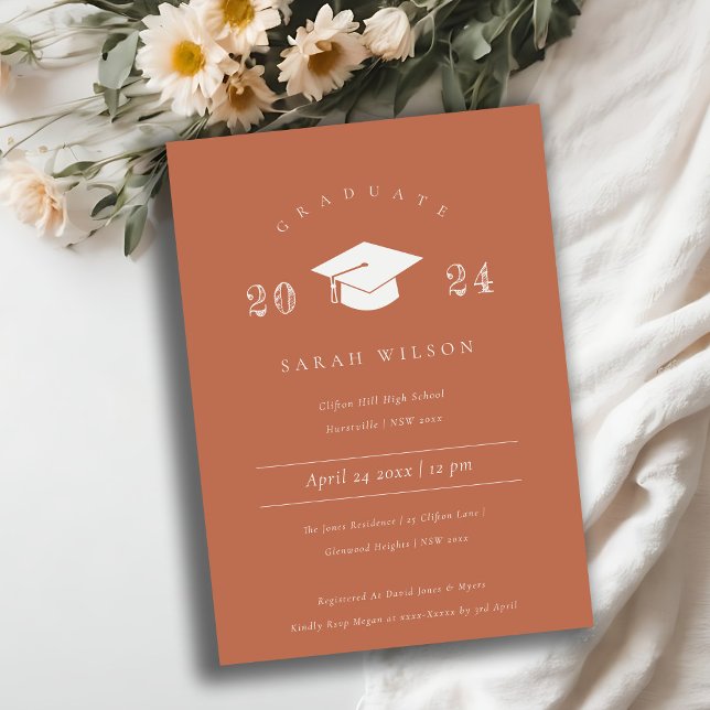 Minimal Simple Terracotta Rust Graduation Party Invitation (Creator Uploaded)