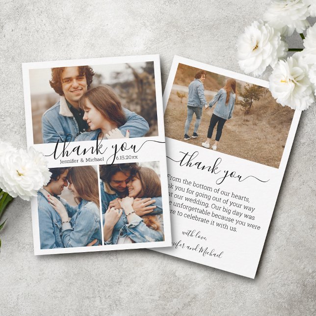 minimal simple thank you 4 photos collage wedding card (Creator Uploaded)