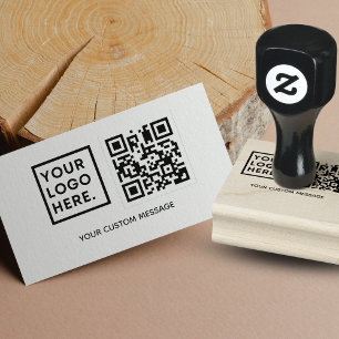 Minimal Simple Upload Logo QR Code Business Rubber Stamp