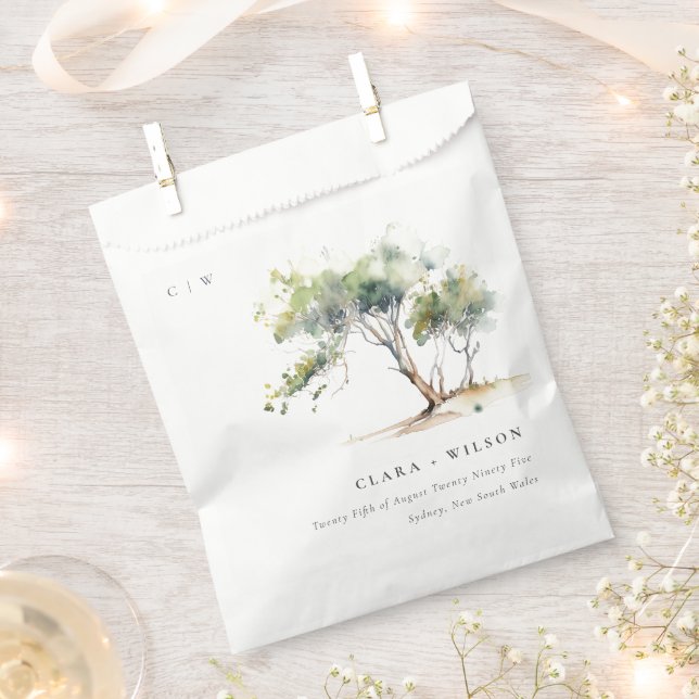 Minimal Simple Watercolor Botanical Tree Wedding Favour Bags (Clipped)