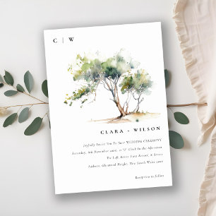 Minimal Simple Watercolor Botanical Tree Wedding Invitation