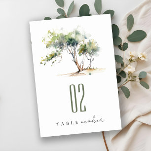 Minimal Simple Watercolor Botanical Tree Wedding Table Number