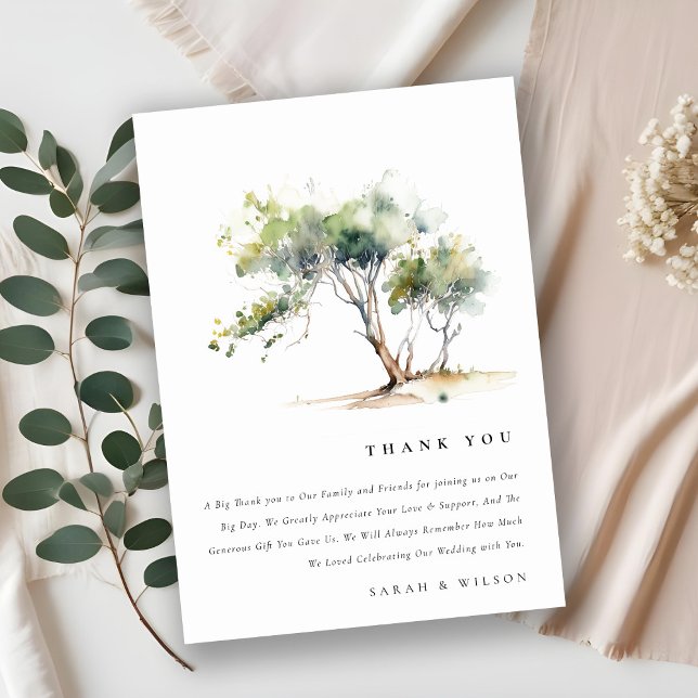 Minimal Simple Watercolor Botanical Tree Wedding Thank You Card (Creator Uploaded)