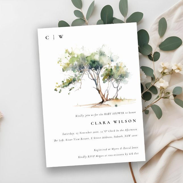 Minimal Simple Watercolor Tree Baby Shower Invitation (Creator Uploaded)