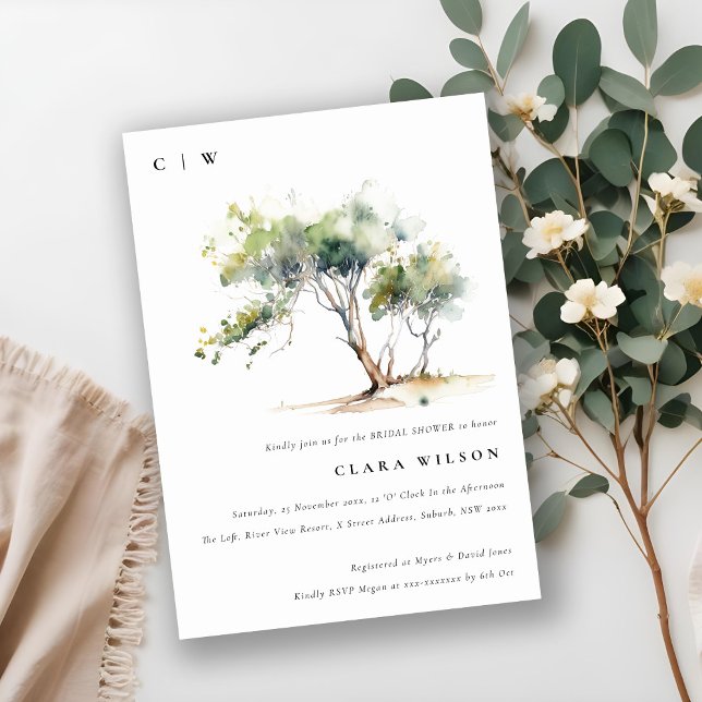 Minimal Simple Watercolor Tree Bridal Shower Invitation (Creator Uploaded)