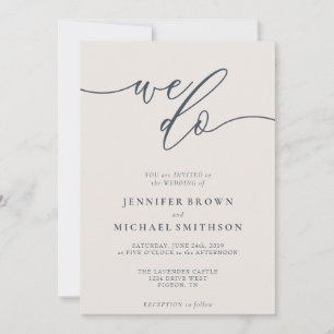 Minimal Simple We Do Wedding Announce Navy Beige Invitation