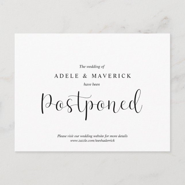 Minimal simple, Wedding invitation Postponed Postcard (Front)