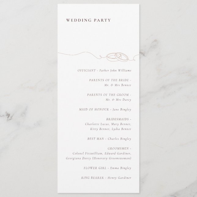 Minimal Simple Wedding Rings | Blush Pink Wedding  Programme (Back)