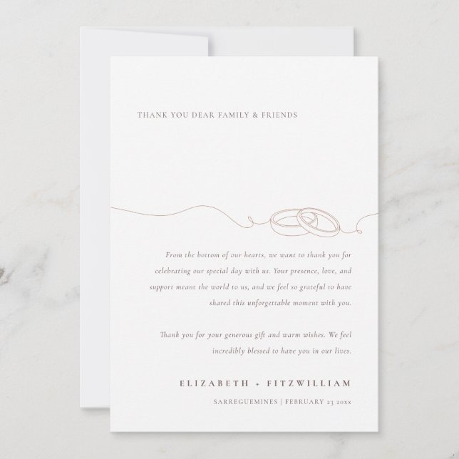 Minimal Simple Wedding Rings | Blush Pink Wedding Thank You Card (Front)