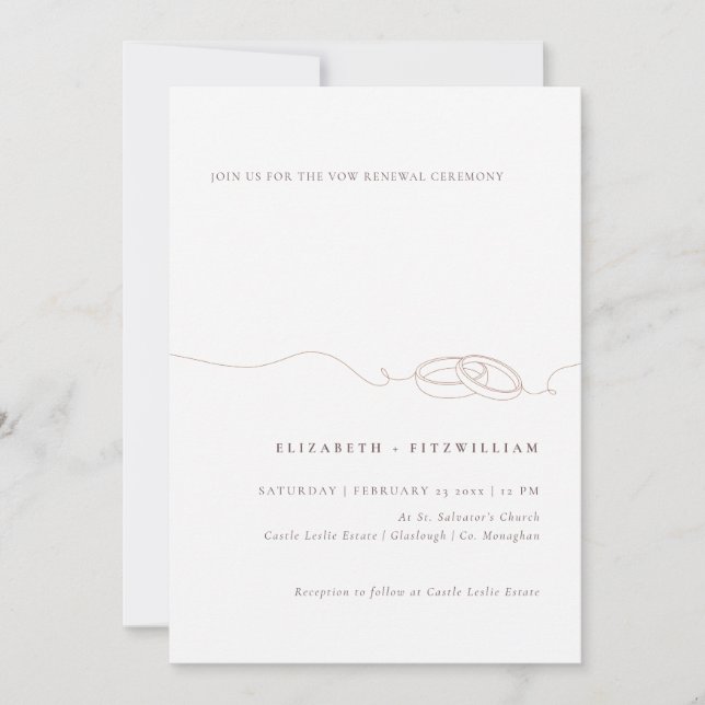 Minimal Simple Wedding Rings | Blush Vow Renewal  Invitation (Front)