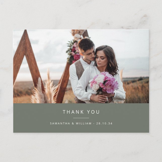 Minimal simple wedding thank you photo postcard (Front)