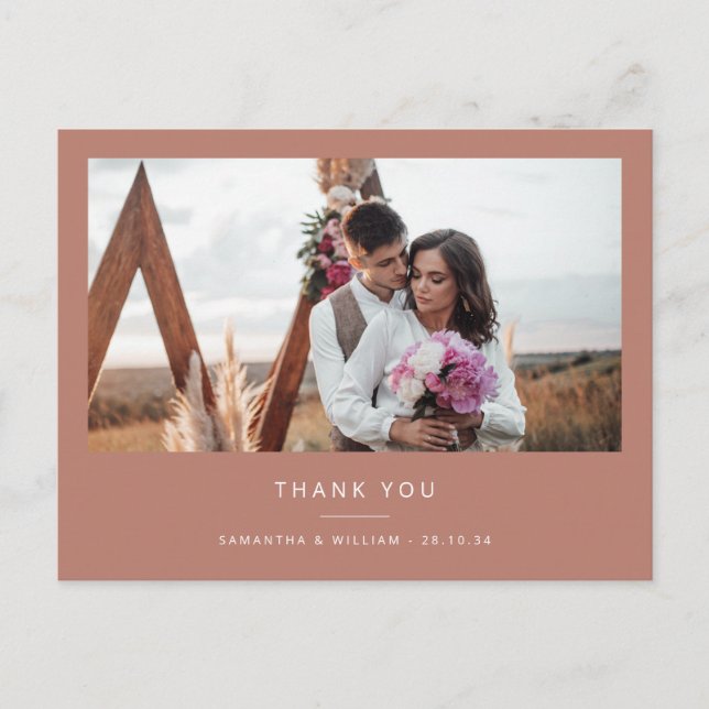 Minimal simple wedding thank you photo postcard (Front)