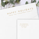 Minimal Simple White and Gold | Christmas Address Wrap Around Label<br><div class="desc">Simple, stylish, trendy wrap around holiday address label with modern minimal typography quote "Happy Holidays" in gold on a clean simple white background. The name, address and greeting can be easily customised for a personal touch. A elegant, minimalist and contemporary christmas design to stand out from the crowd this holiday...</div>