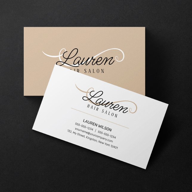 Minimal Simple White Biege Hair Salon Hairstylist  Business Card (Creator Uploaded)