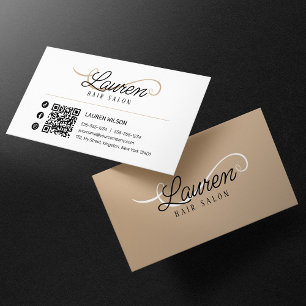 Minimal Simple White Biege Hairstylist QR Code Business Card