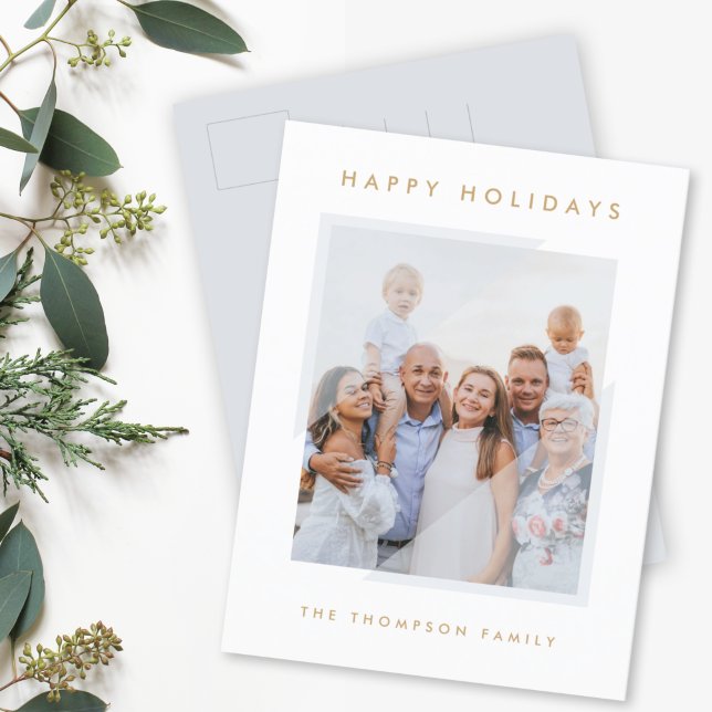 Minimal Simple White | Christmas Family Photo Holiday Postcard (Creator Uploaded)