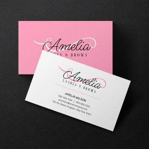 Minimal Simple White Pink Makeup Artist Eyebrow Business Card