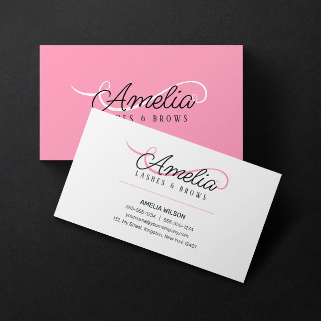 Minimal Simple White Pink Makeup Artist Eyebrow Business Card (Creator Uploaded)