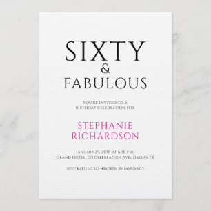 Minimal Sixty and Fabulous 60th Birthday Party Invitation