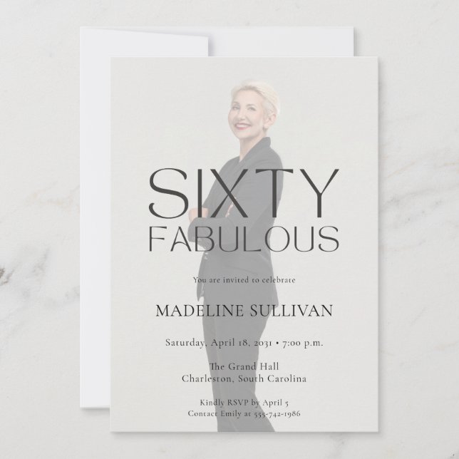 Minimal Sixty Fabulous 60th Photo Birthday Party Invitation (Front)