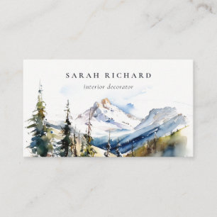 Minimal Ski Mountain Telluride Colorado Watercolor Business Card