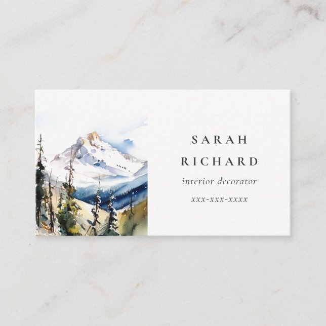 Minimal Ski Mountain Telluride Colorado Watercolor Business Card (Front)