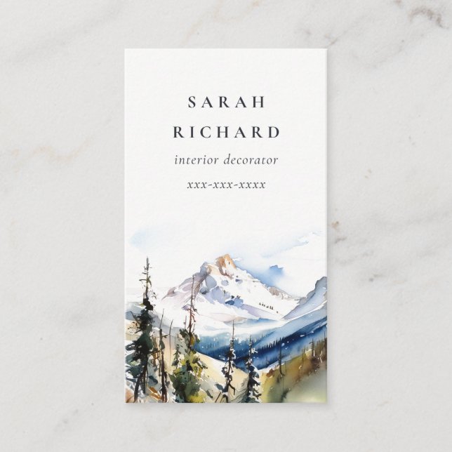Minimal Ski Mountain Telluride Colorado Watercolor Business Card (Front)