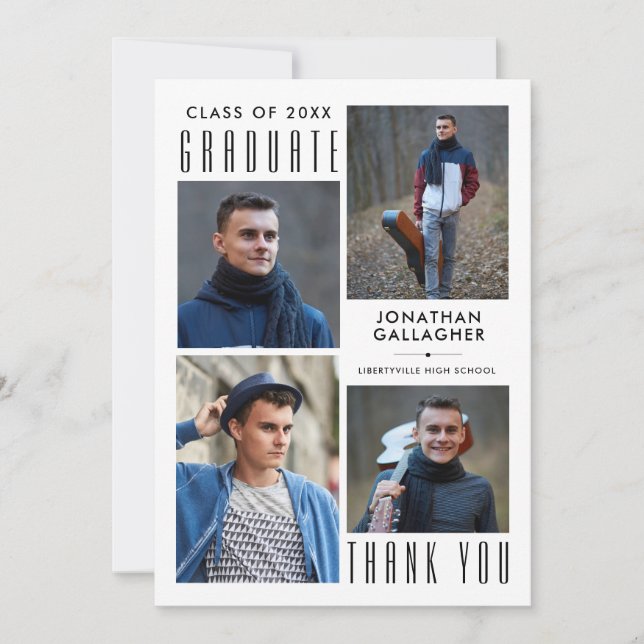 Minimal Sleek Graduate THANK YOU Five Photos Black (Front)