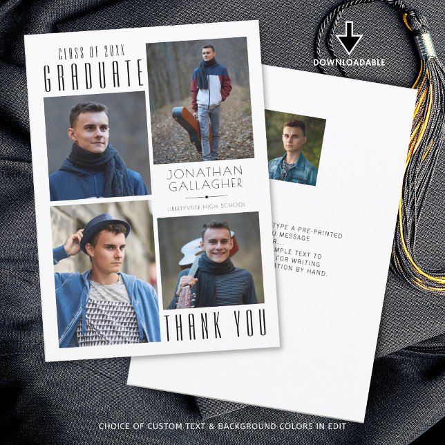 Minimal Sleek GRADUATE THANK YOU Five Photos Black Card (Creator Uploaded)