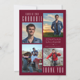 Minimal Sleek GRADUATE THANK YOU :Photo Maroon Card