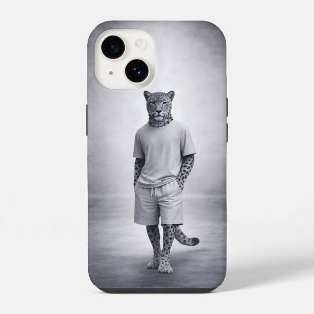 Minimal Snow Leopard Streetwear Illustration iPhone Case (Back)