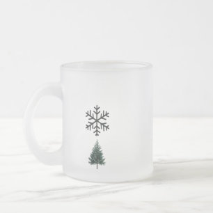 Minimal Snowflake & Evergreen Tree Design Frosted Glass Coffee Mug