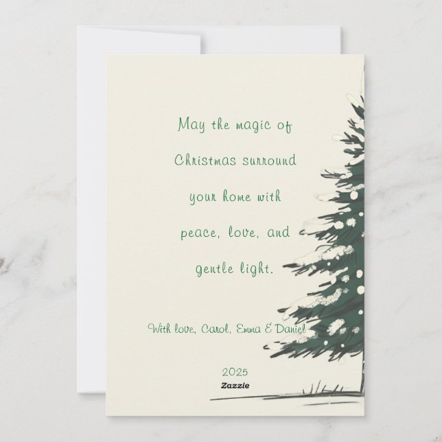 Minimal Snowy Christmas Tree Winter Watercolor Holiday Card (Back)