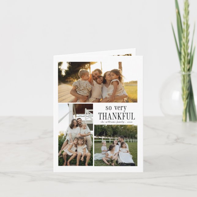 Minimal So Very Thankful Photos Happy Thanksgiving Holiday Card (Front)