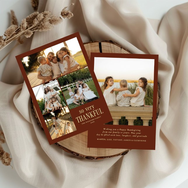 Minimal So Very Thankful Photos Happy Thanksgiving Holiday Card (Creator Uploaded)