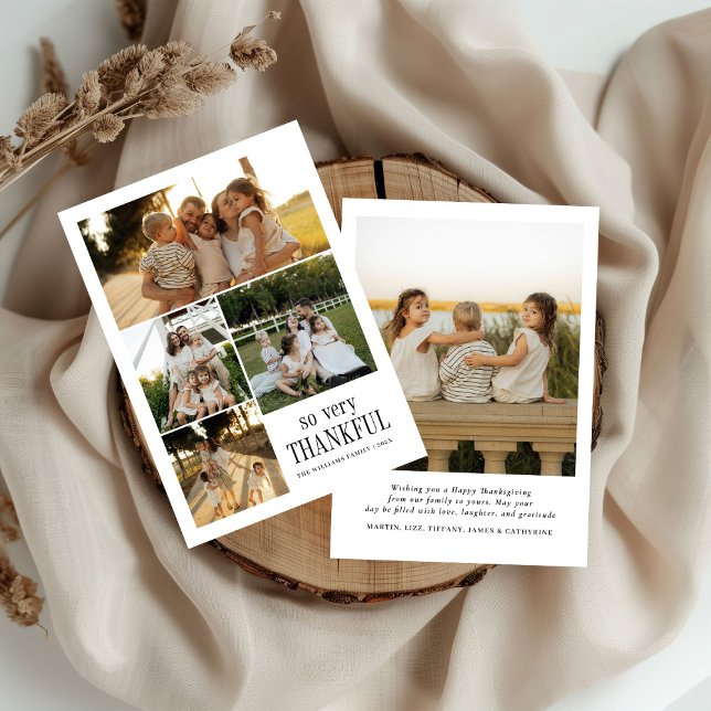 Minimal So Very Thankful Photos Happy Thanksgiving Holiday Card (Creator Uploaded)