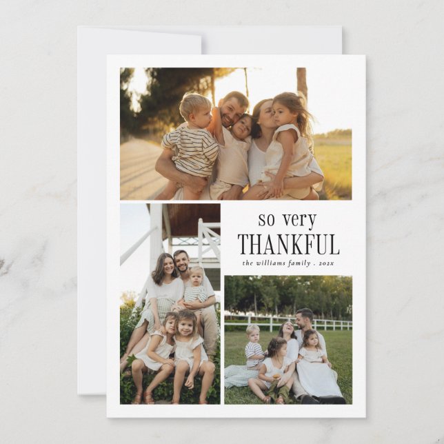 Minimal So Very Thankful Photos Happy Thanksgiving Holiday Card (Front)