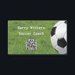 Minimal Soccer Ball Grass QR Code Football Coach Business Card<br><div class="desc">Aim high with this soccer themed business card, which features a striking picture of a black and white football. The front of the card has a background of green grass, with a QR code to personalise with your URL, and text to customise with your name and position. On the back,...</div>