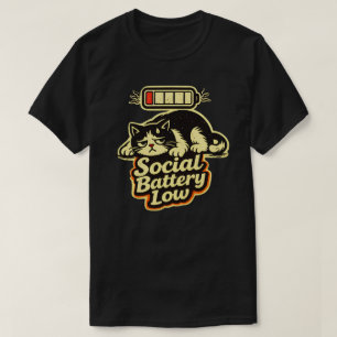 Minimal Social Battery Low Cat Illustration T-Shirt