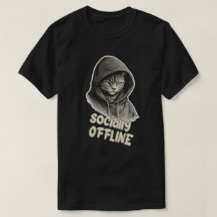 Minimal Socially Offline Cat Fashion Design T-Shirt