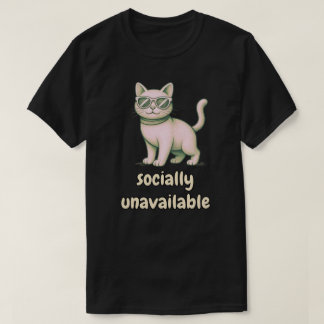Minimal Socially Unavailable Cat Illustration T-Shirt