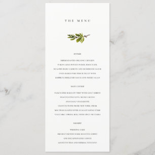 Minimal Soft Black & White Pine Branch Wedding Menu
