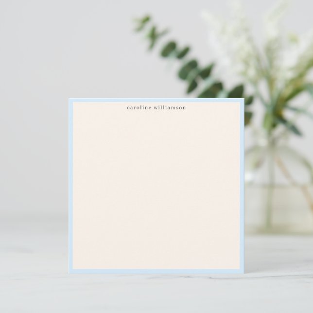 Minimal Soft Blue Border Name Stationery Cute Card (Standing Front)