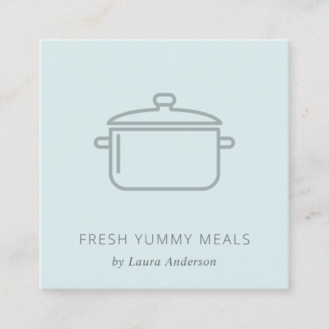 MINIMAL SOFT BLUE GREY POT MEAL CHEF CATERING SQUARE BUSINESS CARD (Front)