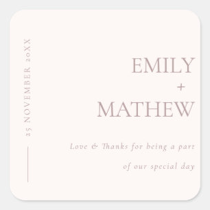 MINIMAL SOFT BLUSH PINK TYPOGRAPHY WEDDING SQUARE STICKER