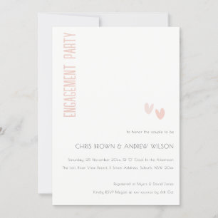 Minimal Soft Elegant Dusky Pink Hearts Engagement Invitation