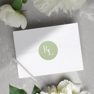 Minimal Soft Green Wedding Couple Initials Classic Round Sticker